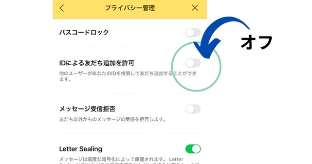 LINEの設定でID検索できないようにするための説明画面