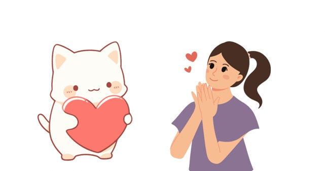 猫と女性のイラスト