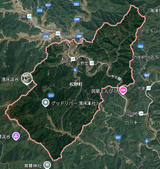 愛媛県北宇和郡松野町のグーグルマップ